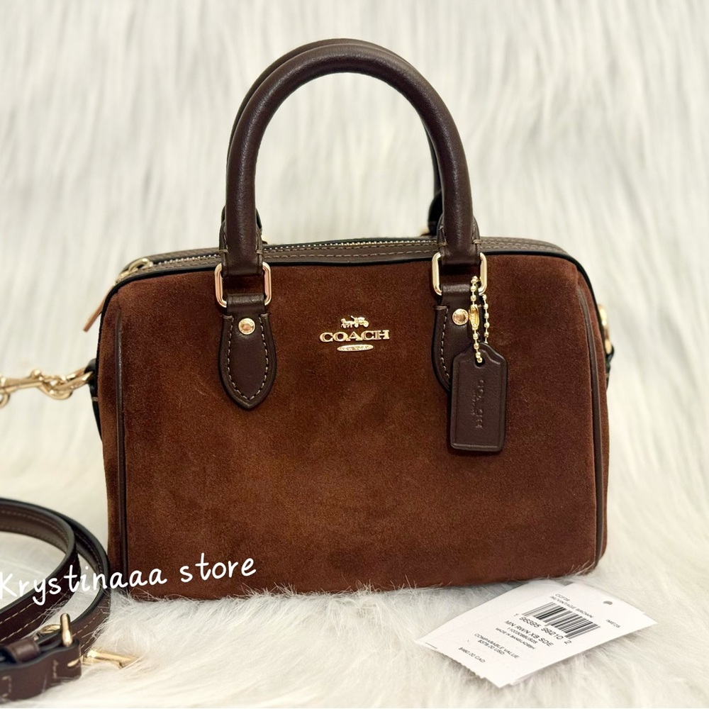 NWT Coach Mini Rowan Crossbody Bag CCF29 suede/Vintage Brown - Picture 7 of 16